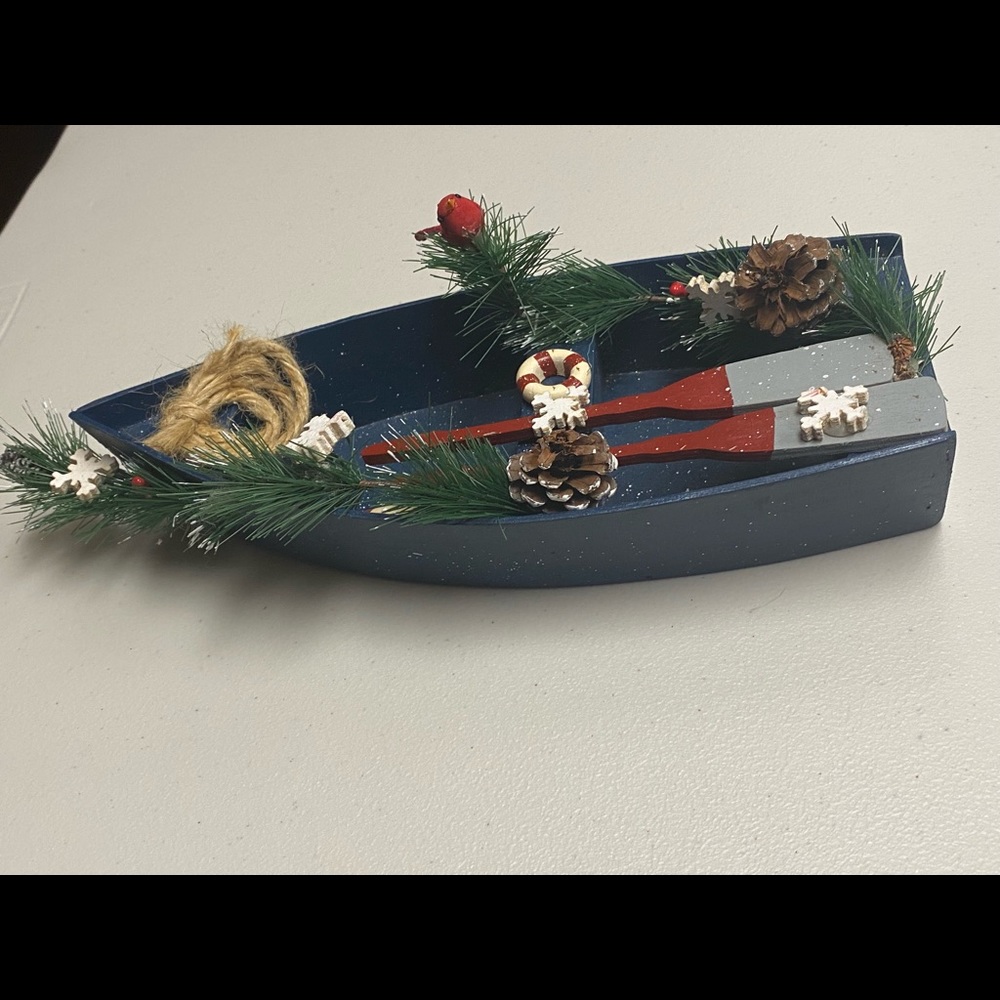 Vintage Christmas Decorative Wooden Row Boat